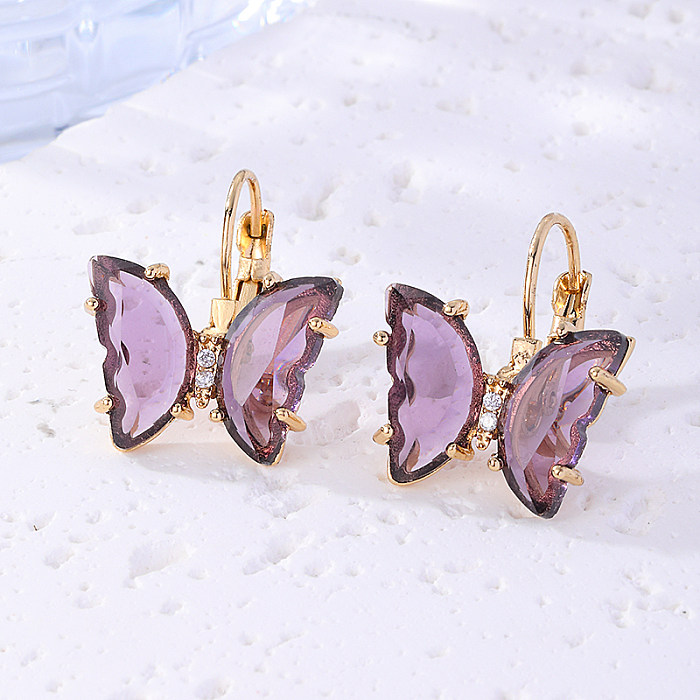 1 Pair Sweet Butterfly Plating Inlay Copper Zircon Gold Plated Earrings