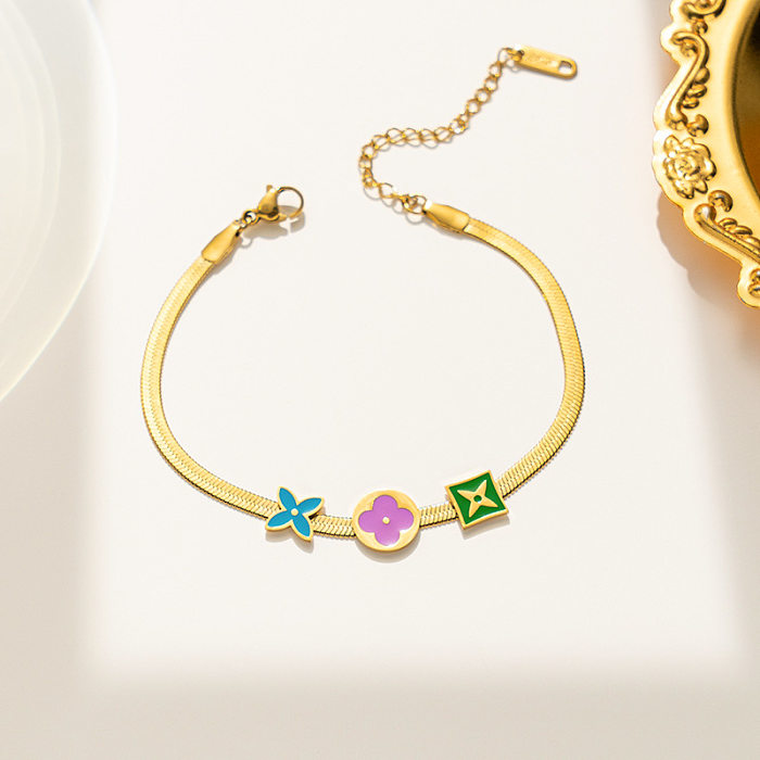 Süße Blumen-Titanstahl-Emaille-Armband-Halskette