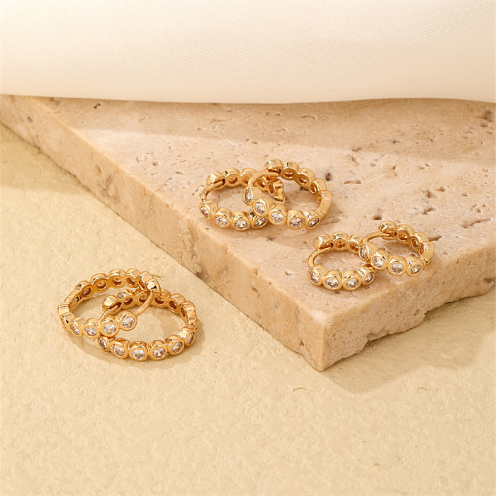 1 Pair Casual Simple Style Round Plating Inlay Copper Zircon Gold Plated Earrings