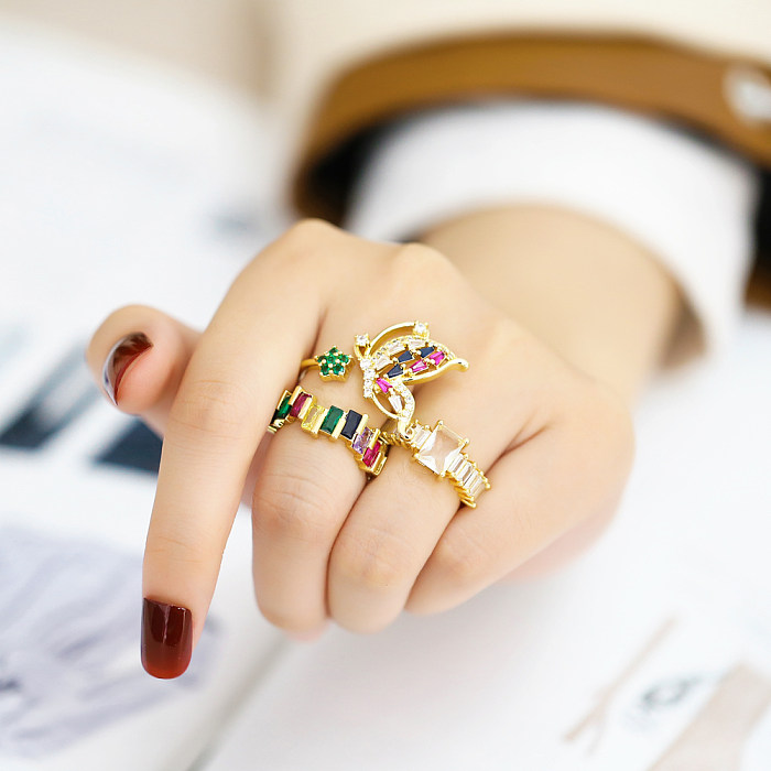 INS Style Modern Style Heart Shape Butterfly Copper 18K Gold Plated Zircon Open Ring In Bulk