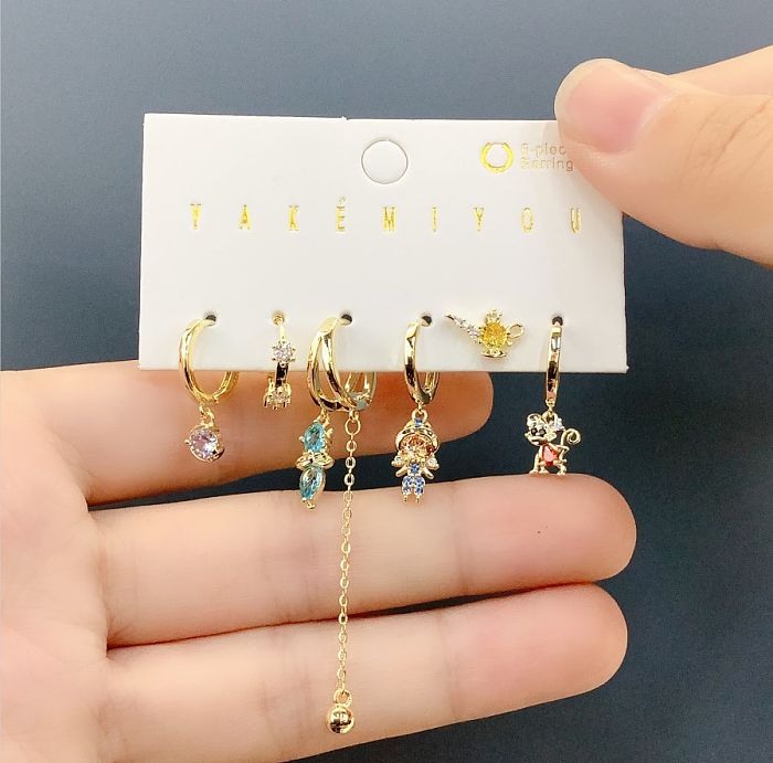 Cute Cartoon Copper 14K Gold Plated Zircon Drop Earrings In Bulk