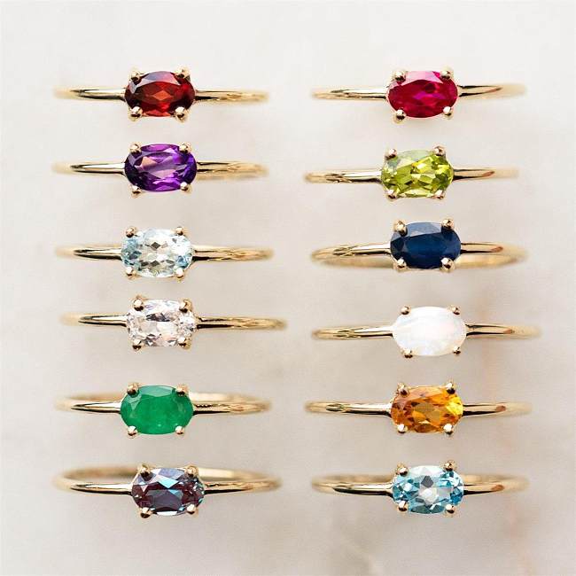 18K Vintage Colorful Inlaid Zircon Geometric Copper Ring Wholesale jewelry