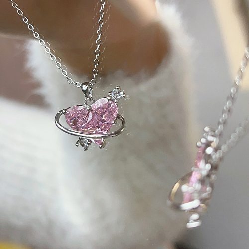 Sweet Heart Shape Copper Inlay Artificial Diamond Pendant Necklace