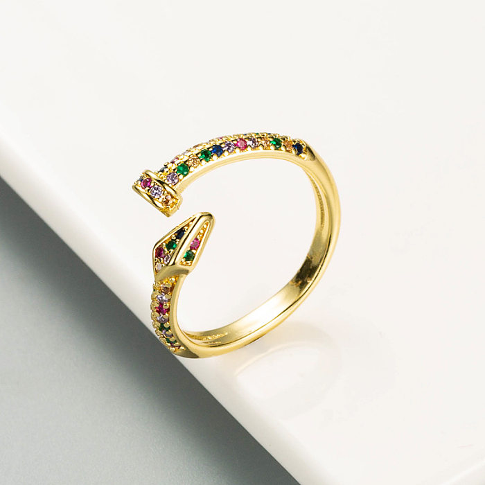 Modischer verstellbarer Ring mit geometrischem Muster aus Gold und Kupfer mit eingelegtem Zirkon