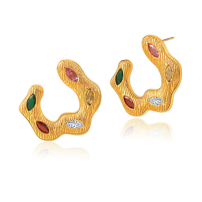 1 Pair IG Style Irregular Plating Inlay Copper Zircon 18K Gold Plated Ear Studs