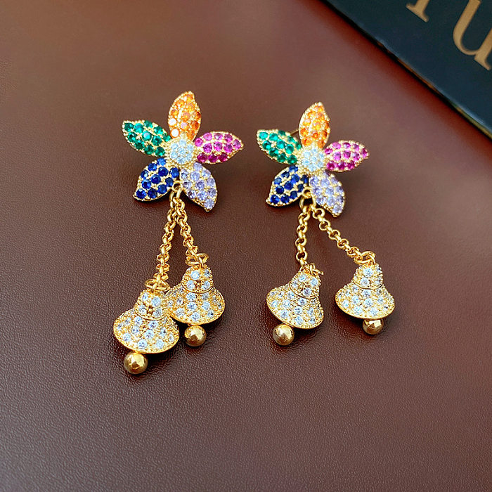 1 Pair Elegant Retro Water Droplets Heart Shape Rectangle Inlay Copper Zircon Earrings