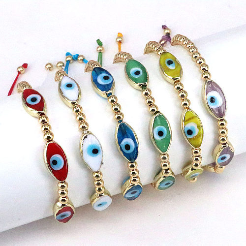 Bracelets plaqués or en verre à œil ovale de style ethnique luxueux de style simple