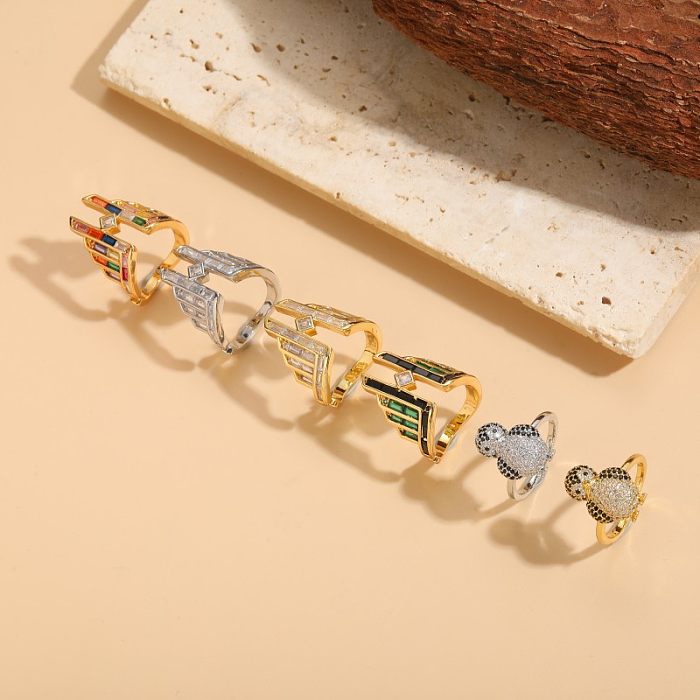 Offene Ringe im übertriebenen, einfachen Stil mit Pendel-Pinguinflügeln, Kupferbeschichtung, Inlay aus Zirkon, 14 Karat vergoldet, Weißgold plattiert