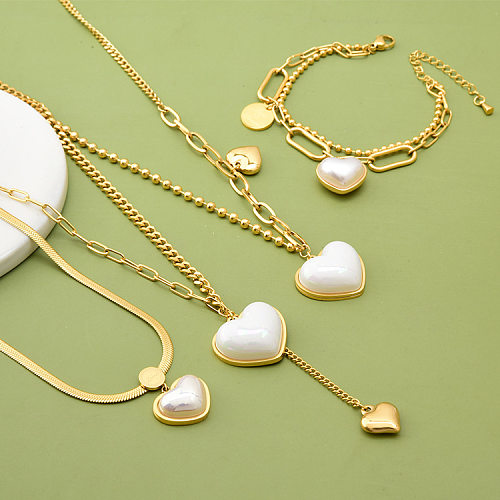 Collier en acier titane en forme de cœur, incrustation de perles artificielles, colliers en acier inoxydable, 1 pièce