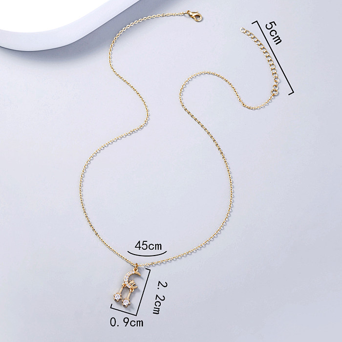 1 Stück modische Halskette mit Stern- und Mond-Verkupferungs-Inlay-Zirkon-Anhänger