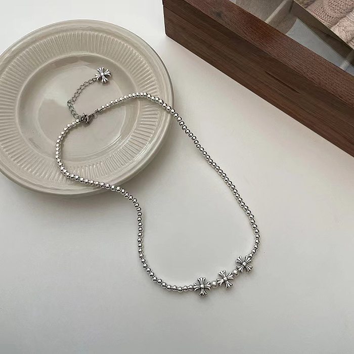 Collier de placage de perles de cuivre en alliage croisé de style IG