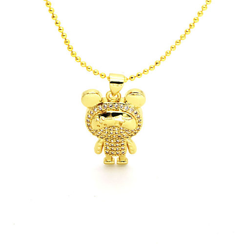 Collar con colgante chapado en oro con diamantes de imitación con incrustaciones de cobre y oso de estilo simple