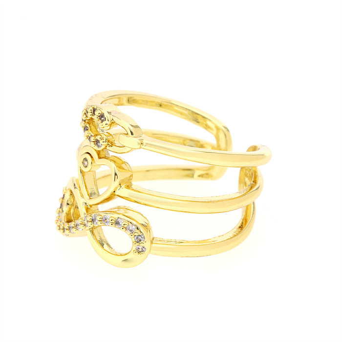 1 peça estilo simples pentagrama formato de coração revestimento de cobre incrustação zircão banhado a ouro anel aberto