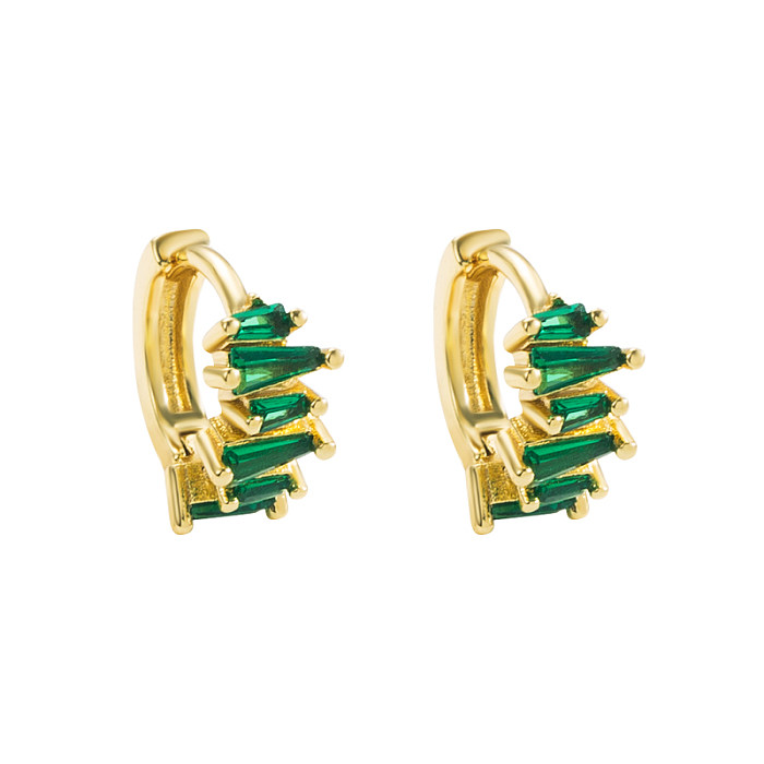 Elegant Circle Copper Gold Plated Zircon Hoop Earrings 1 Pair