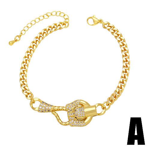 Bracelets plaqués or 18 carats avec incrustation de cuivre et serpent animal hip-hop de style IG