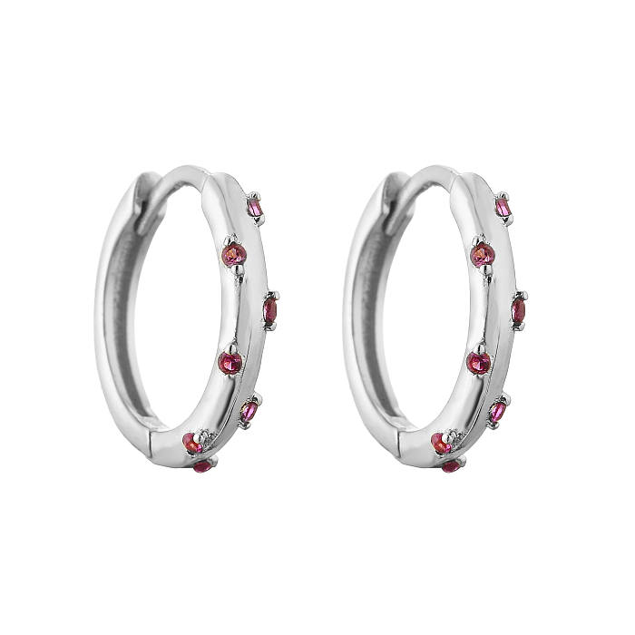 1 paire de boucles d'oreilles en cuivre et Zircon, Style Simple, incrustation de cercles