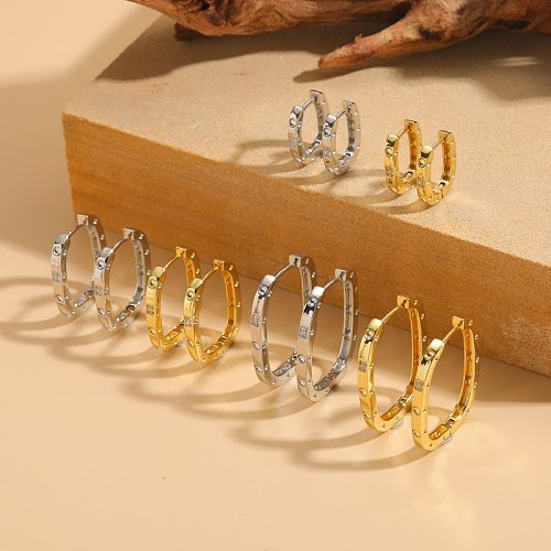 1 Pair Cute Simple Style Commute Square Plating Inlay Copper Zircon 14K Gold Plated White Gold Plated Hoop Earrings