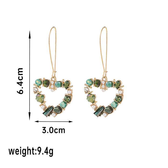 1 Pair Retro Commute Heart Shape Plating Inlay Copper Crystal Zircon 14K Gold Plated Drop Earrings