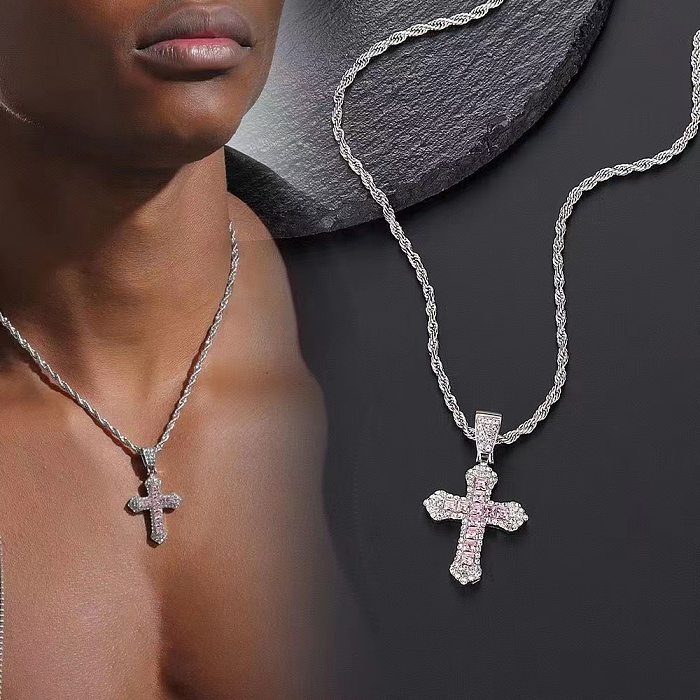 Hip-Hop Cross Copper Gold Plated Pendant Necklace In Bulk