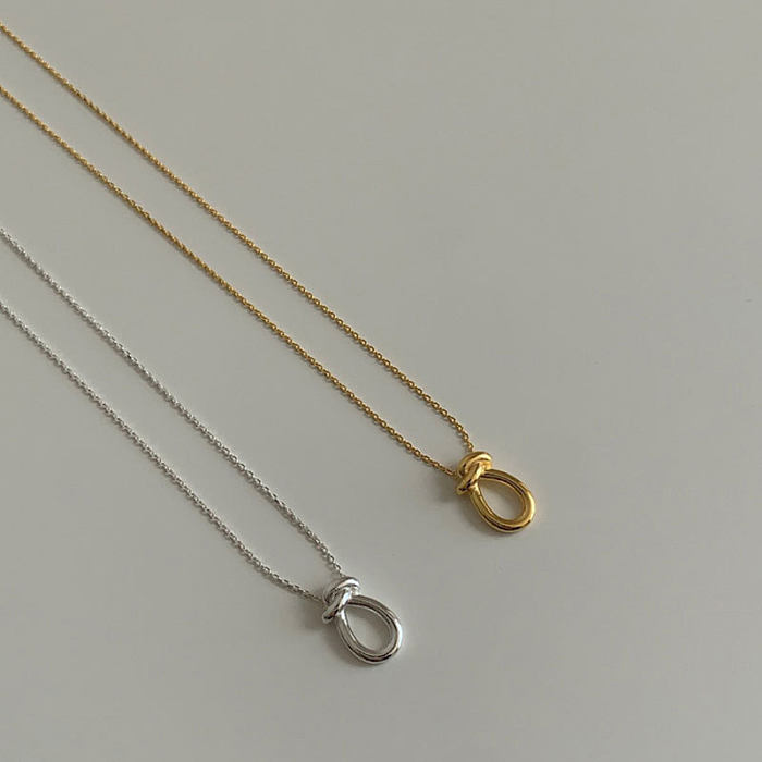 Collier pendentif en cuivre plaqué or blanc avec nœud de Style Simple, en vrac