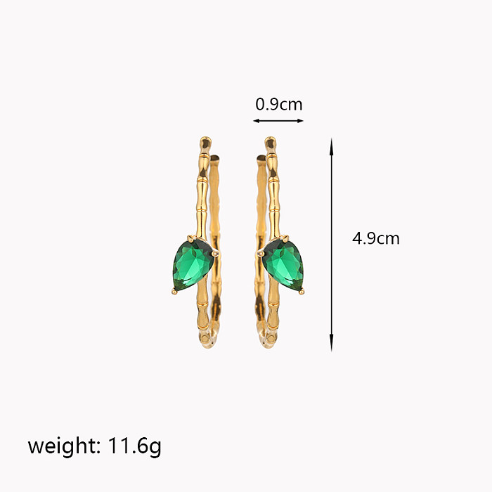 1 Pair Glam Lady Shiny C Shape Heart Shape Plating Inlay Copper Crystal Moss Agate Zircon 14K Gold Plated 18K Gold Plated Earrings