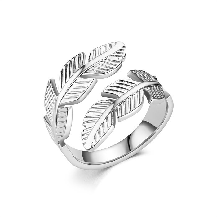 Fashion Leaf Titanium Steel Feather Open Ring