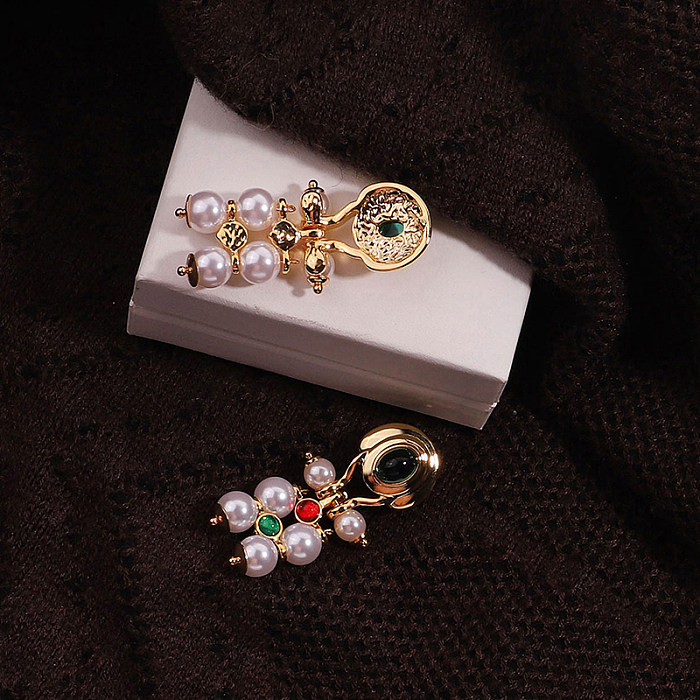 1 paire de boucles d'oreilles pendantes, Style Vintage, Style romain Simple, incrustation géométrique, cuivre, résine, verre, plaqué or 18 carats