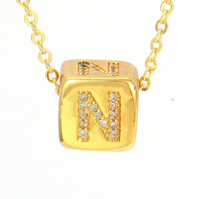 Simple Style Letter Copper Plating Inlay Zircon 18K Gold Plated Pendant Necklace