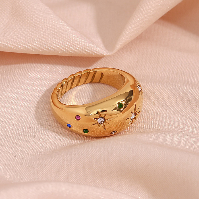 European And American Ins Fashion Personalized Bracelet Ornament Stainless Steel Plated 18K Gold Dome Inlaid Stone Colorful Crystals Star Ring