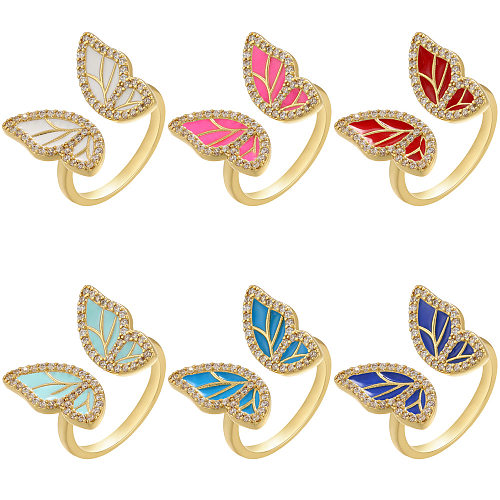 Joias coloridas gotejamento óleo micro-conjunto borboleta anel aberto joias de mão ajustáveis