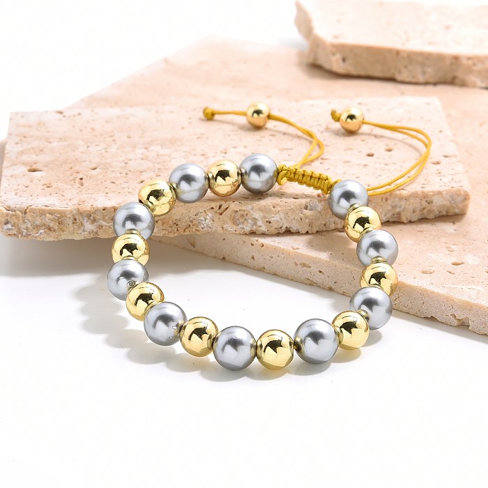 Schlichter Stil, runde Farbblock-Kupfer-Perlenbeschichtung, 18 Karat vergoldete Armbänder