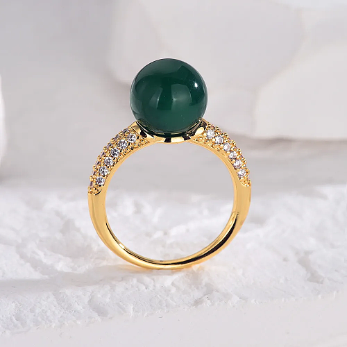 1 Piece Fashion Round Copper Plating Agate Zircon Rings