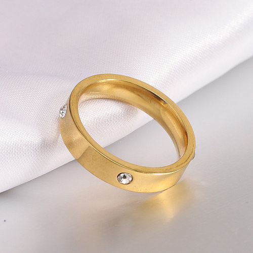 Simple Style Solid Color Titanium Steel 18K Gold Plated Rhinestones Rings In Bulk