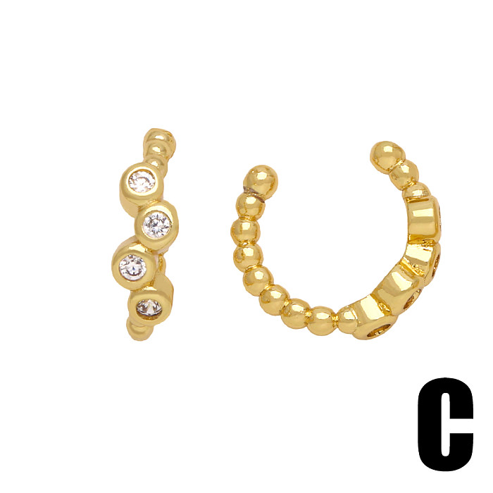 1 Pair Simple Style C Shape Irregular Plating Inlay Copper Zircon 18K Gold Plated Ear Clips