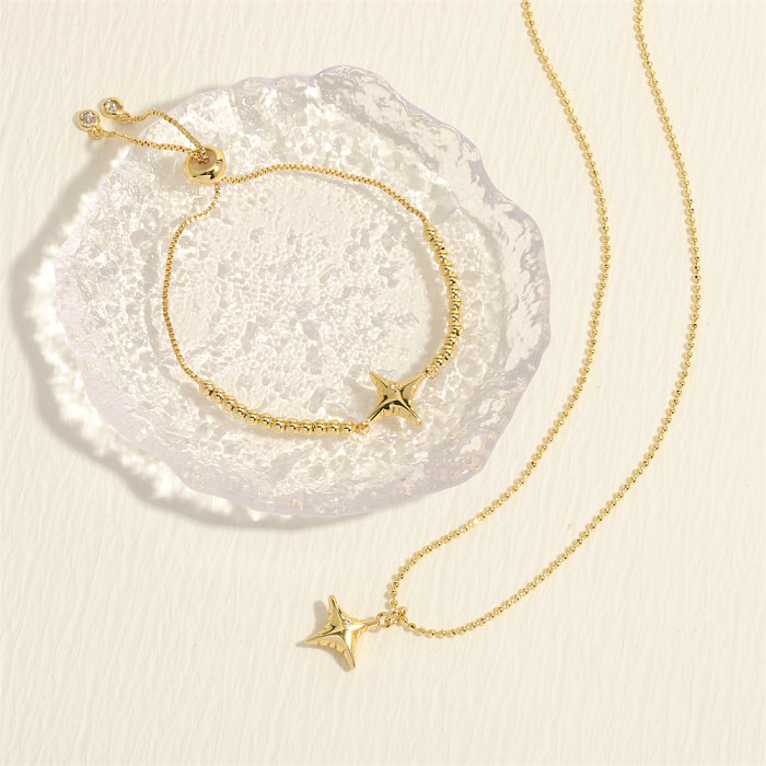 Einfache Art-Stern-Kupfer-Beschichtung-Inlay-Zirkon-Armband-Halskette mit 18-Karat-Vergoldung