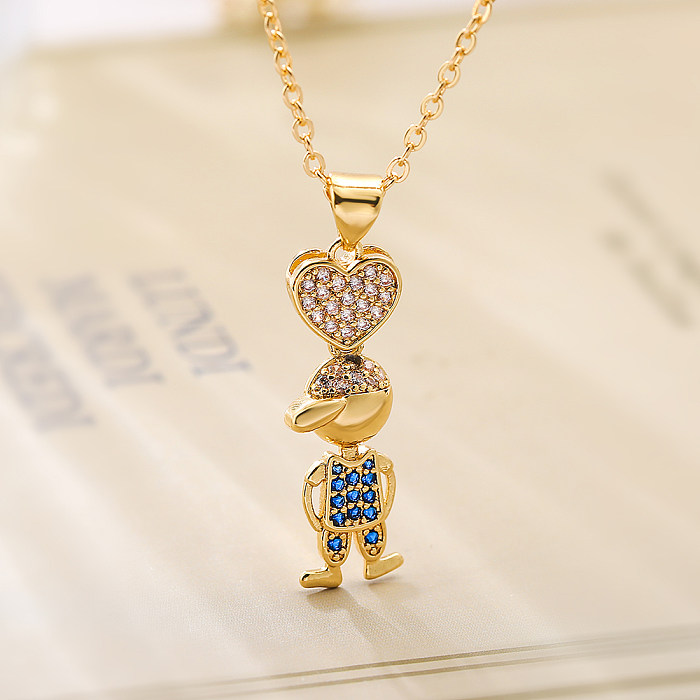 Simple Style Commute Human Heart Shape Copper Plating Inlay Zircon 18K Gold Plated Pendant Necklace