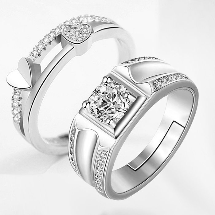 Anillos de diamantes de imitación chapados en cobre con corona en forma de corazón a la moda