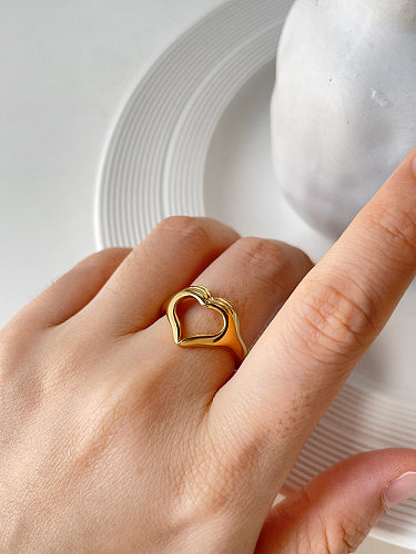 Anéis banhados a ouro com revestimento de aço inoxidável em formato de coração retrô