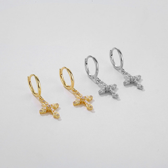 1 Pair Streetwear Cross Plating Inlay Copper Artificial Pearls Drop Earrings