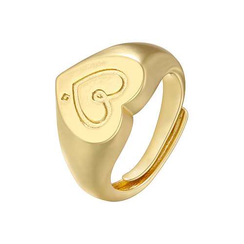 Casual Simple Style Heart Shape Brass Plating 18K Gold Plated Open Ring