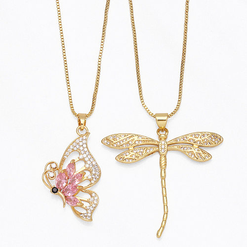 Neue Libelle Schmetterling Kupfer eingelegte Zirkon Halskette Schlüsselbeinkette