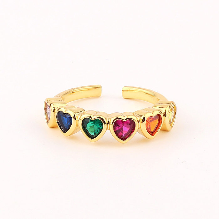 Fashion Geometric Heart Shape Flower Copper Open Ring Inlaid Zircon Copper Rings