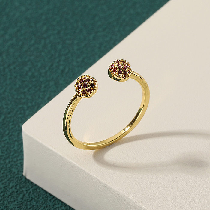 Anéis de zircão redondos de estilo simples com incrustações de cobre