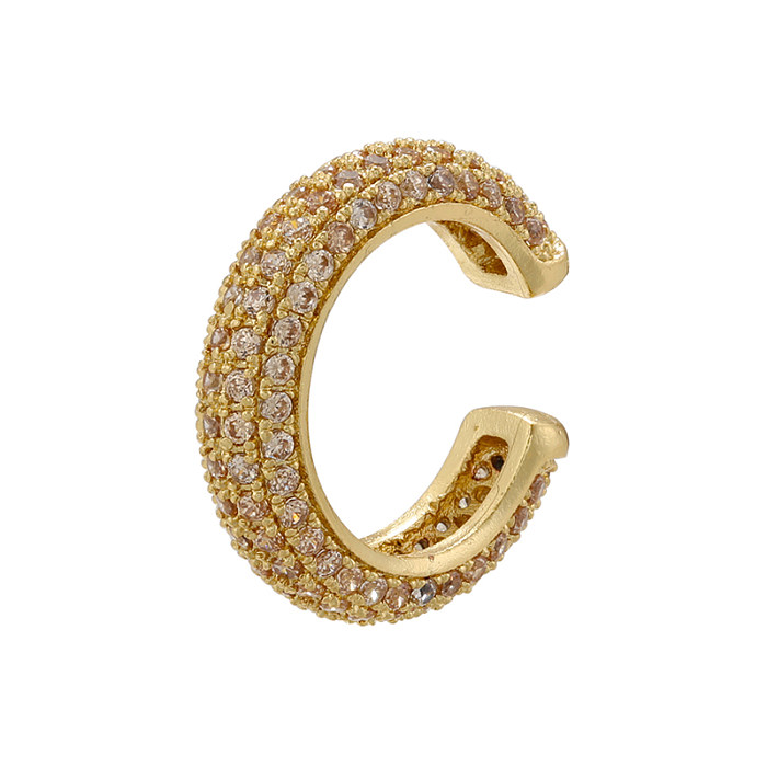 1 peça elegante luxuoso brilhante em forma de C chapeamento embutido zircão de cobre 18K punhos de orelha banhados a ouro