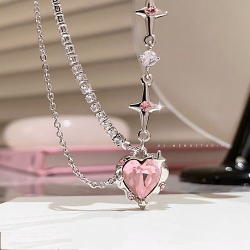 Sweet Cool Style Star Heart Shape Copper Inlay Rhinestones Necklace