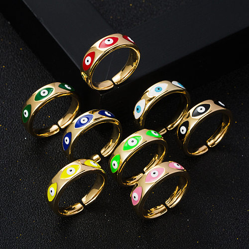Fashion Copper Plated Real Gold Drip Oil Devil's Eye Open Copper Ring Accessories