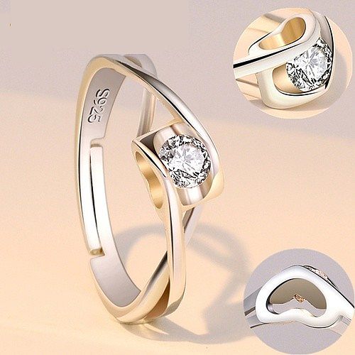 Simple Style Round Copper Inlay Zircon Open Ring 1 Piece