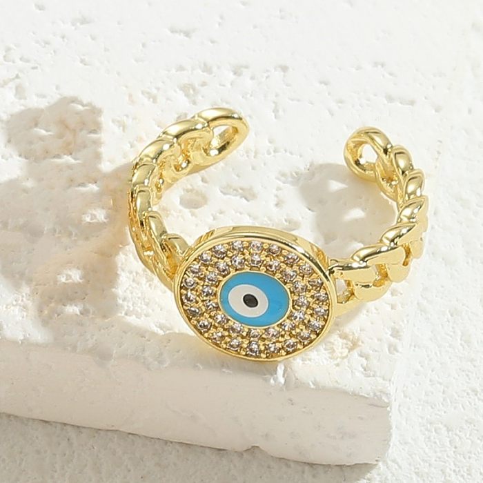 Casual Classic Style Round Devil'S Eye Copper Enamel Plating Inlay Zircon 14K Gold Plated Open Rings