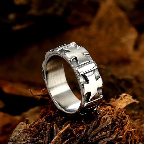 Anéis de polimento de aço inoxidável cruzado estilo simples retrô