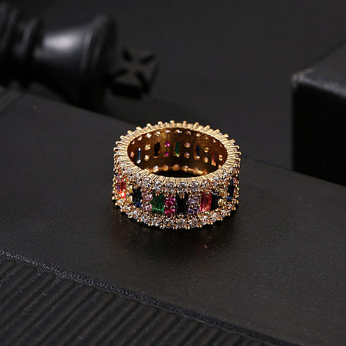 Simple Style Colorful Copper Plating Inlay Zircon Gold Plated Rings